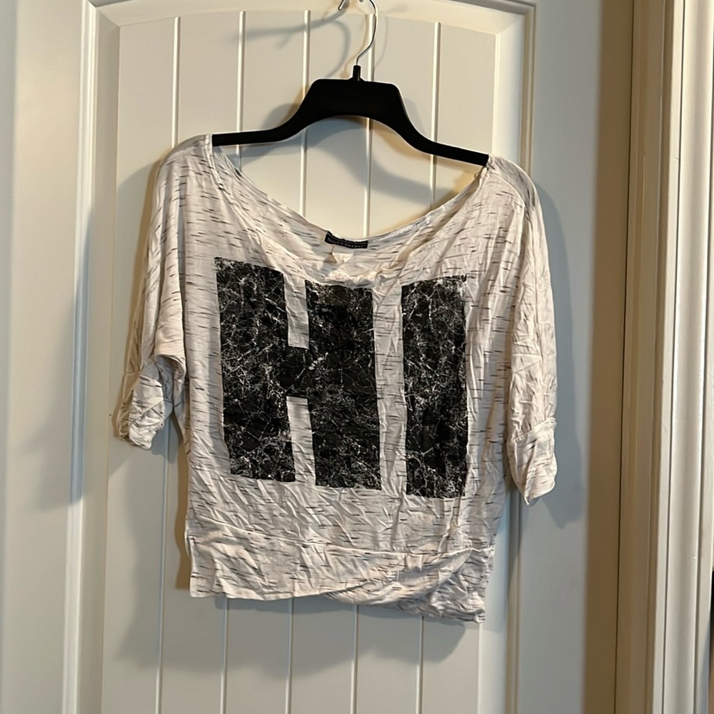 Hi and Bye off the shoulder t-shirt!